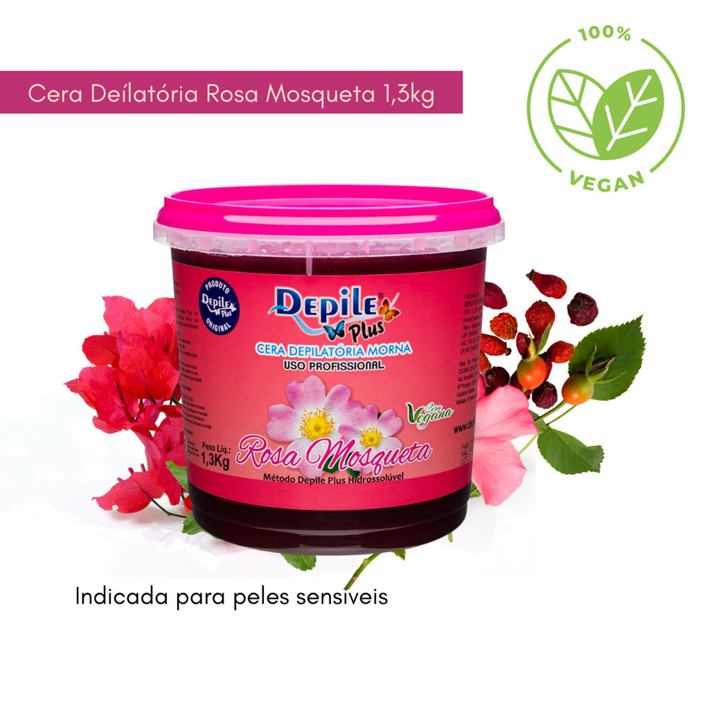 Cera Depilatória Rosa Mosqueta Hidrossolúvel Vegana Depile Plus