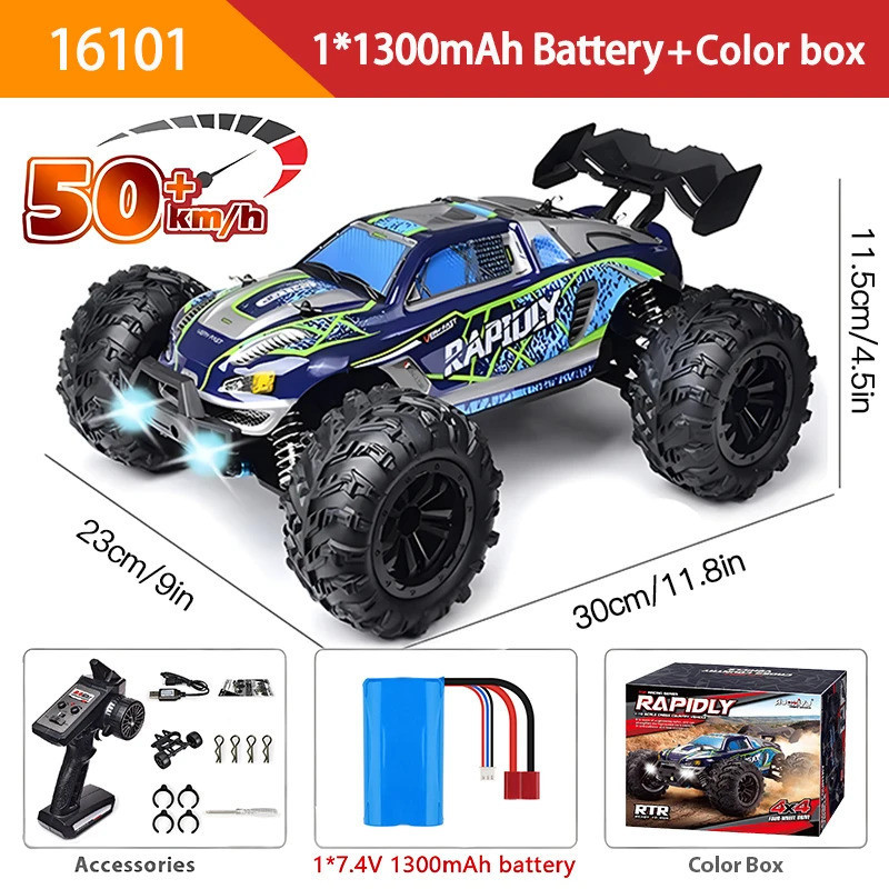 1:16 70 KM/H OU 50 KM/H 4WD RC Car Com LED Controle Remoto Carros