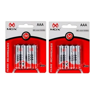 Kit 8 Pilhas AAA Recarregaveis Mox Pilhas Palito 3A 1.2V