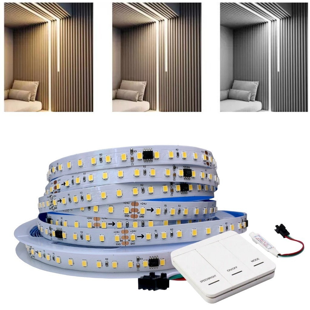 Fita Led Adesiva Com Efeito Sequencial De 24v 10m Com Central Controle De 1 Entrada Para Perfil