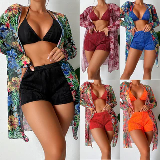 kit De Biquíni Tetmex 3 Peças Calção Cortininha bulge Removível Short summer 2024 Oferta