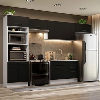 Cozinha Completa Madesa Agata 350001 com Armário e Balcão (Sem Tampo e Pia) - Branco/Preto em Oferta na Shopee