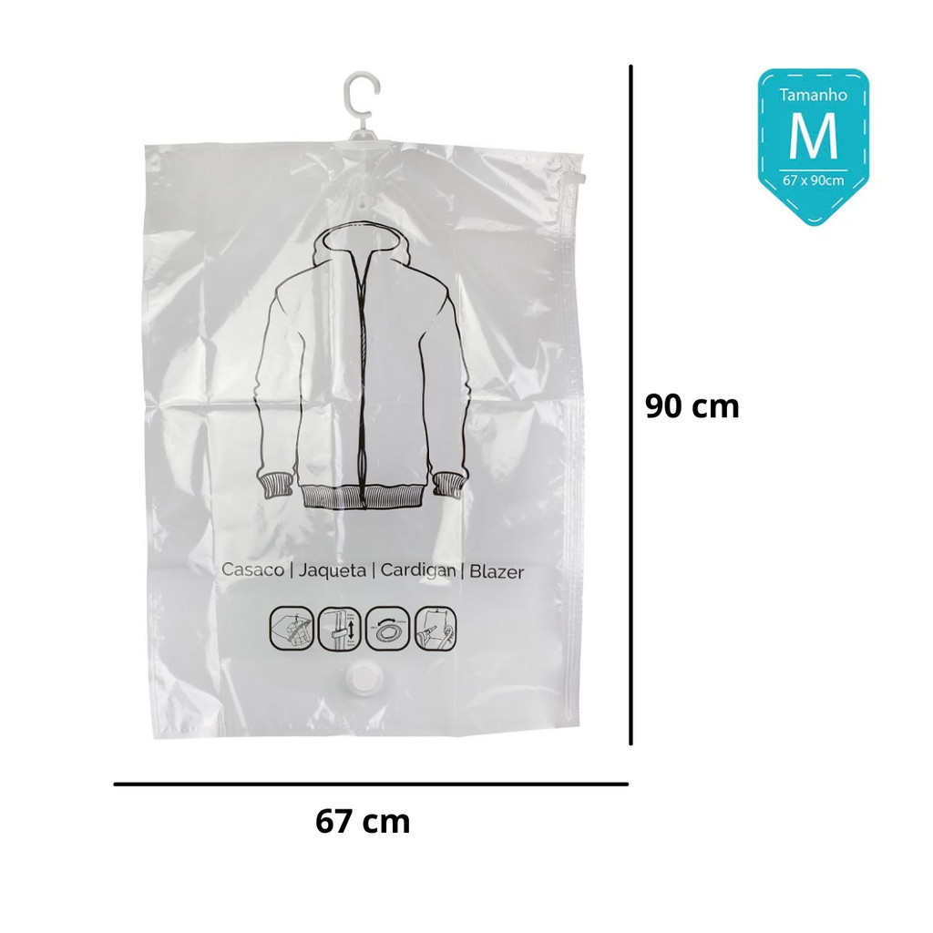Kit 5 Saco À Vácuo C/ Cabide Organiza Jaqueta Casaco 67X90Cm
