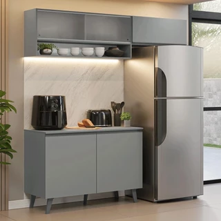 Armário de Cozinha Compacta 200cm Cinza Nice Madesa XA09 em Oferta na Shopee
