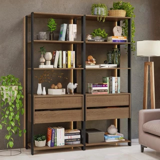 Estante Armário Multiuso para Livros 4 Gavetas 8 prateleiras 140cm Rustic/Preto Madesa em Oferta na Shopee