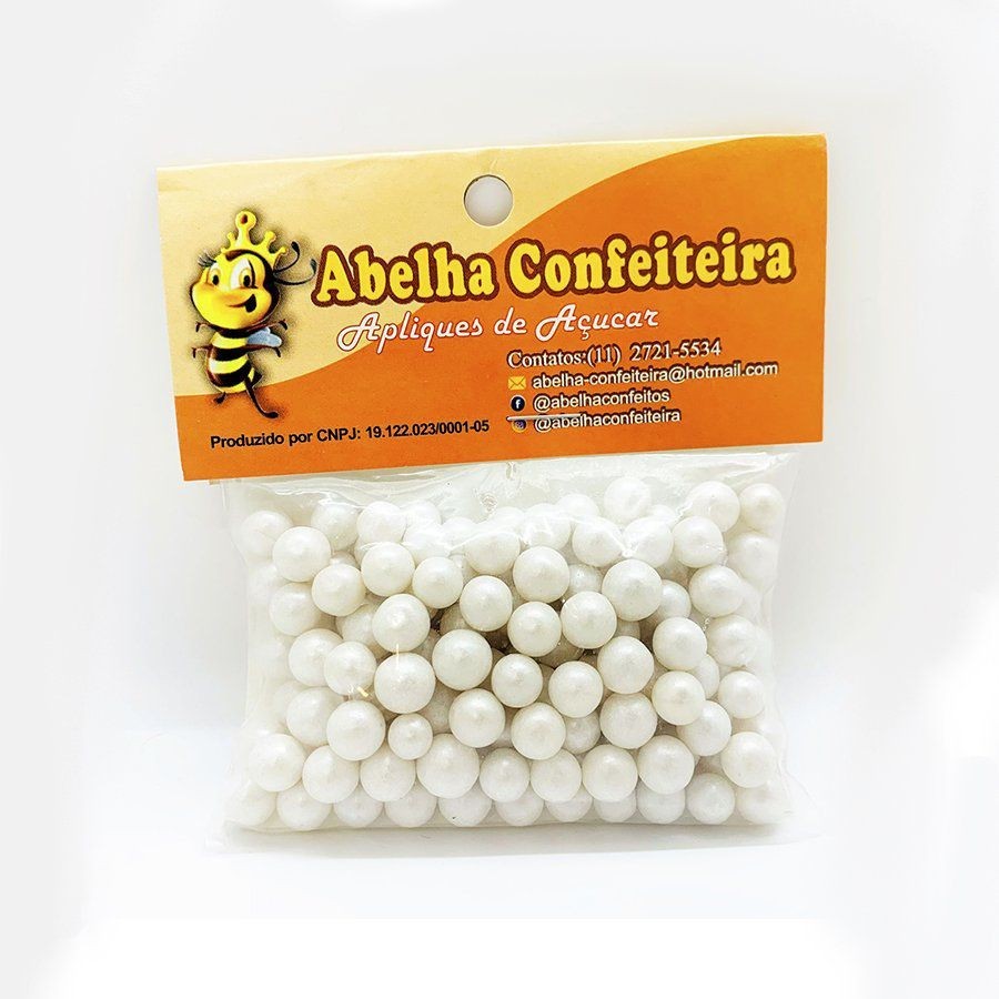 Mini Confeito para Doces- Pérolas Branca G - 60 gramas - Abe