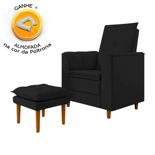 Poltrona de Amamentação Quarto Infantil com Puff Pés Palito Suede Preto + Binde Amofada