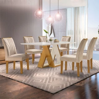 Mesa de Jantar 6 Cadeiras Laguna Ypê/Off White/Creme - Cel Móveis
