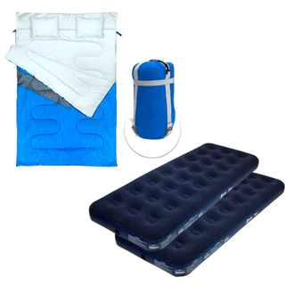 Kit Saco Dormir Kuple Térmico Casal Com Travesseiro Camping + 2x Colchão Inflável Solteiro - NTK em Oferta na Shopee