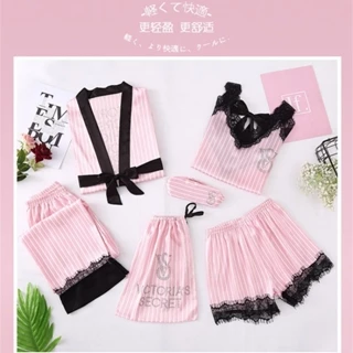 Pijama Feminino De 6 Peças Com Sete Em T De Seda casual Para Uso Doméstico De Seção Fina XXJ4 em Oferta na Shopee