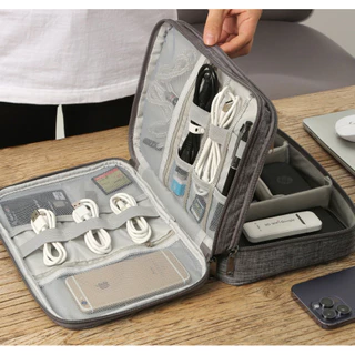 bolsa organizador digital em estoque, três camadas de grande capacidade, multifuncional, para cabos de dados, carregadores, power banks, fones de ouvido alice bijou