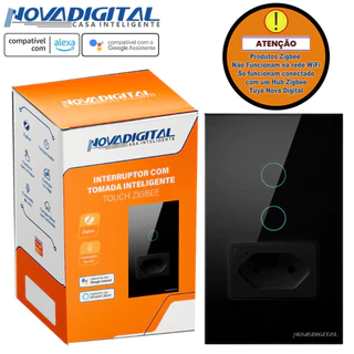 Interruptor Zigbee de 2 Botões e 1 Tomada 20a Preto Tuya Nova Digital