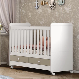 Berço Mini-Cama Aquarela 3 em 1 Branco/Cristal - Henn