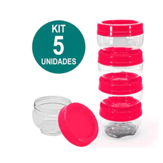 Kit 5 Potes Organizadores Multiuso Gira E Trave Empalhável Azul/Rosa De 155ml