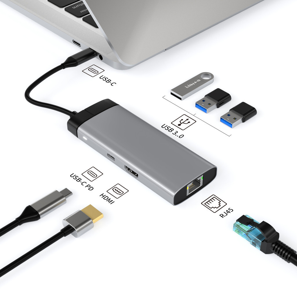 Adaptador USB C HUB 5 Em 1 Para Notebook Tipo HDMI 4K RJ45 Lan Ethernet ...