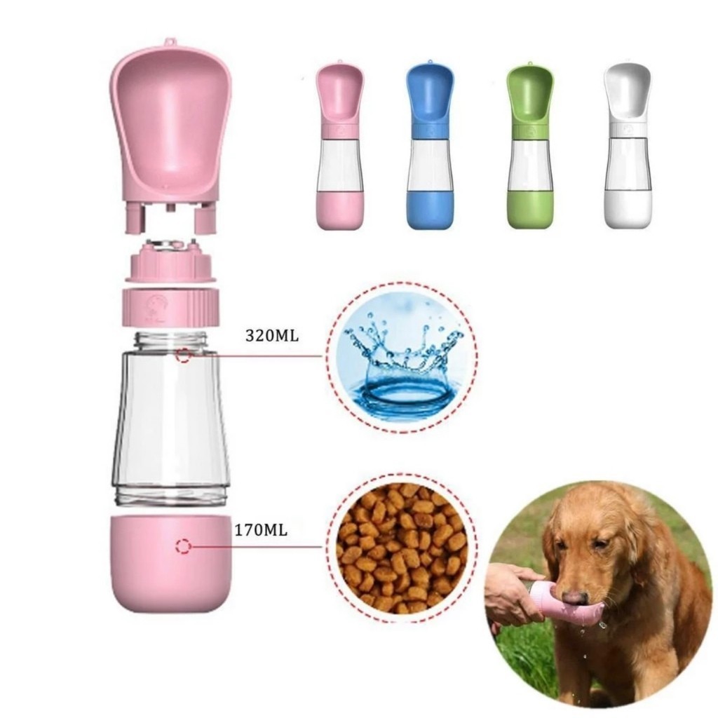 490ML 2 Em 1 Garrafa De Água Portátil Para Gatos Cães E Dispensador Multifuncional