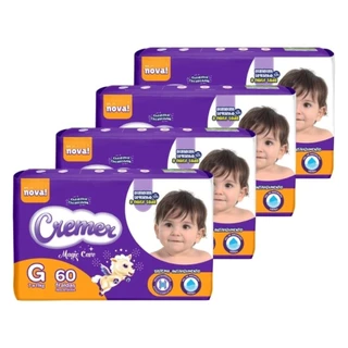 Fralda Descartável Cremer Tamanho G - 4 Pacotes com 60 Fraldas - Total 240 Tiras em Oferta na Shopee