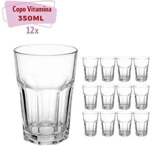 Kit 12 Copo de Vidro resistente 350ml transparente Vitaminas