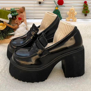 2024 Venda Quente Mocassins Mulheres Sapatos de Salto Alto Retro Chunky Bombas Uniforme Mulher Colégio Plataforma Mary Jane Sapatos Senhoras