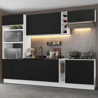 Armário de Cozinha Completa 290cm Branco/Preto Agata Madesa 01 em Oferta na Shopee