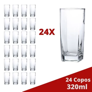 Jogo de Copos Vidro Texas 320ml Quadrado Suco Agua - 24Un