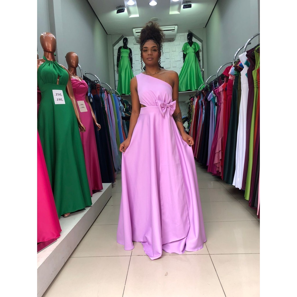 Vestido de Um Ombro Só Cut Out com Laço na Cintura Lavanda