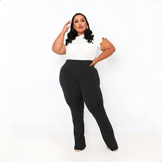 Calça Legging Tam Grande Flare Plus Size Zero Transparência