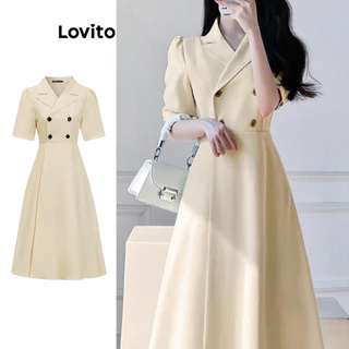 Lovito Vestido casual simples com botões para mulheres L86ED198
