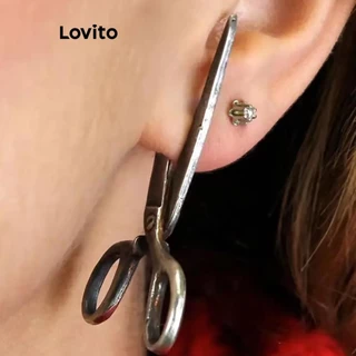Lovito Brincos casuais de tesoura de metal liso para mulheres LFA28259