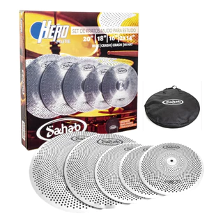 Set Pratos Estudo Turbo Hero Silent Kit Bateria Mudo Mute