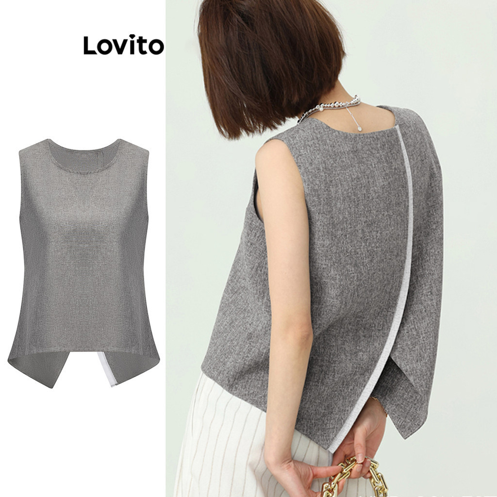 Lovito Regata elegante lisa colorblock para mulheres L86ED061