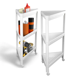 2 Estante Multiuso Triangular Bandeja 32x32x70cm Roda Ordene