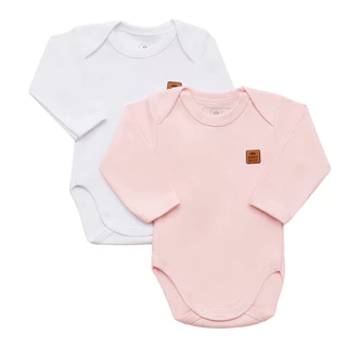Kit Com 2 Bodies Manga Longa Bebê Menina 100% Algodão Branco/Rosa Body Bodies Bebê Bebe Infantil Enxoval Presente Premium Barato Chá de Bebê