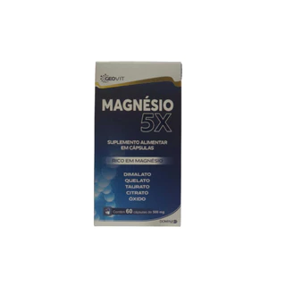 Magnésio 5 em 1 500mg com 60 cápsulas (Dimalato + Quelato + Taurato + Citrato + Óxido) Produto original 5 em 1