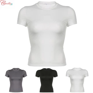 Camiseta De Corte Básico Y2K De Alta Elasticidade Manga Curta