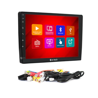Central Multimídia 2 Din 9 Pol E-Tech Combat Android Auto CarPlay Espelhamento Android IOS Bluetooth