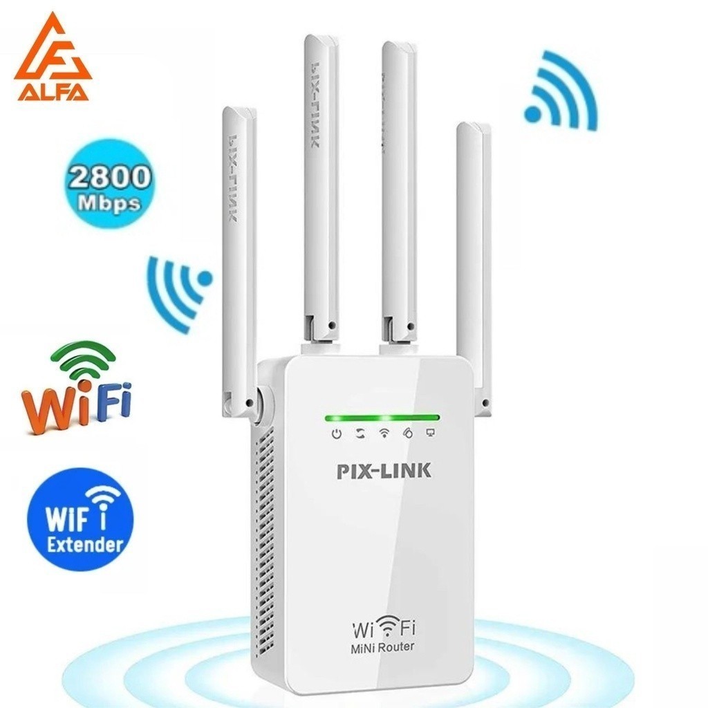 Kit Repetidor e Roteador Wifi 4 Antenas Amplificador De Sinal 2800M Pix-link