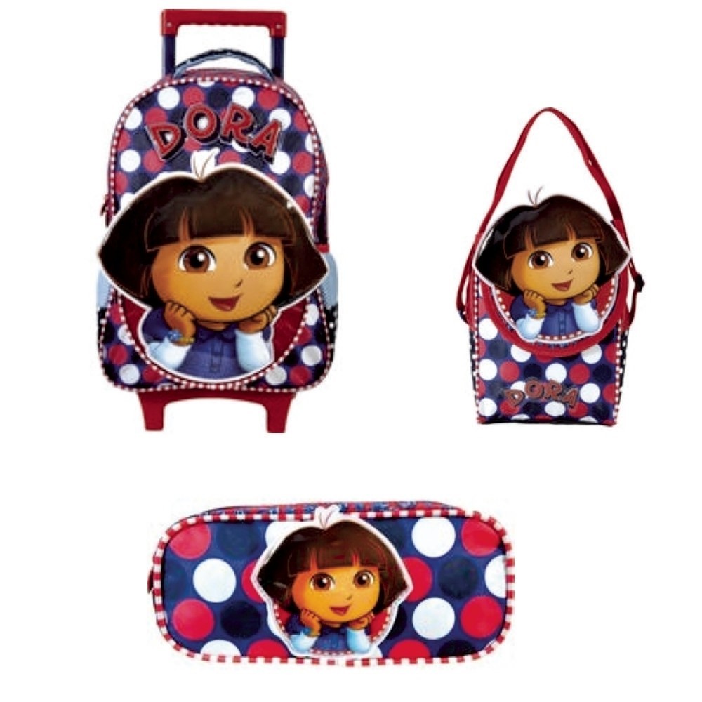 Kit Mochila de Rodinhas Mochilete + Lancheira + Estojo Dora Aventureira BFF  Poá Azul Xeryus | Shopee Brasil