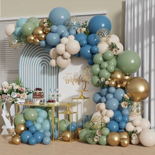 Kit 120 Balões P/Festa Bexiga Azul Verde Eucalipto Dourado Metalizado Arco Desconstruido Aniversario em Oferta na Shopee