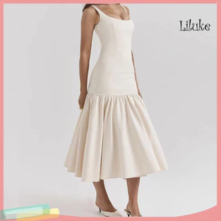 LK-- Vestido De Noite Feminino Ruffle Hem He