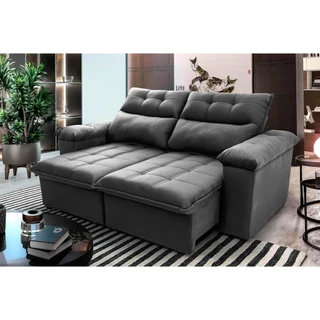 Sofá Retrátil Reclinável Verona 1,50m Suede Velut Cinza Molas no Assento - King House