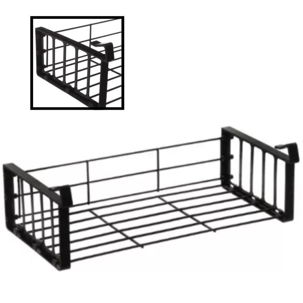 Organizador de Armário de Cozinha Cesto Aramado Grande Preto Multiuso Reforçado