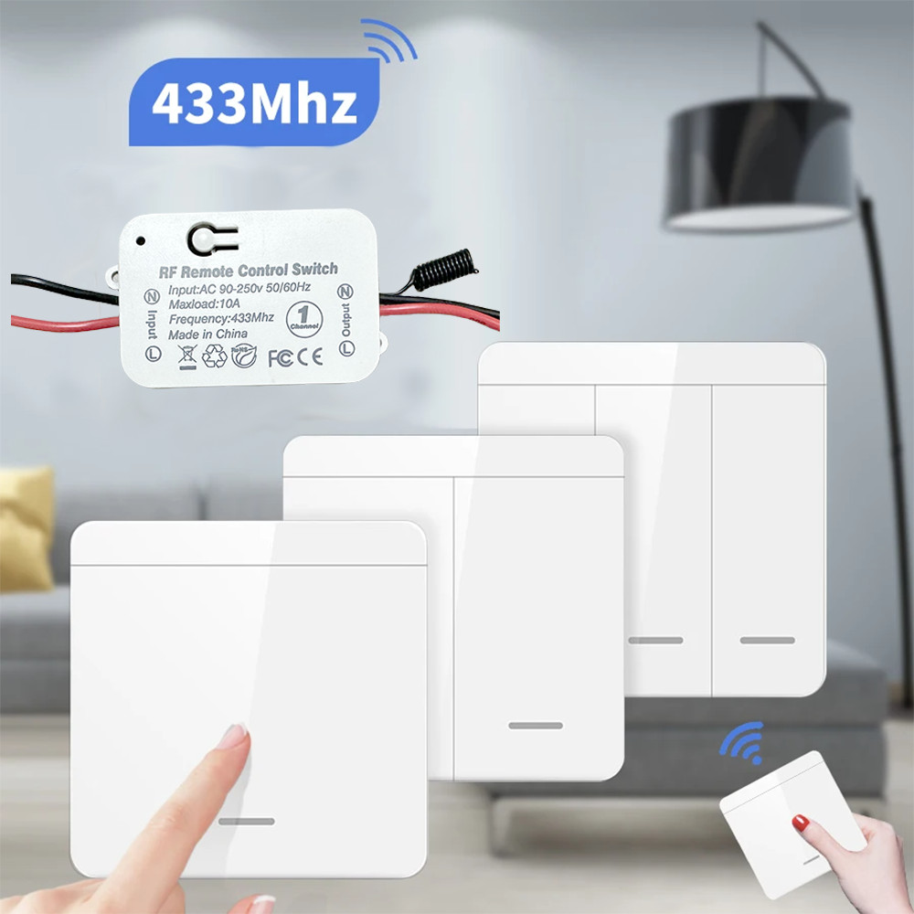 Painel De Parede Sem Fio Smart RF 433Mhz 100-220V Com Controle Remoto Mini Receptor De Relé Interruptor De Lâmpada Led Home 86