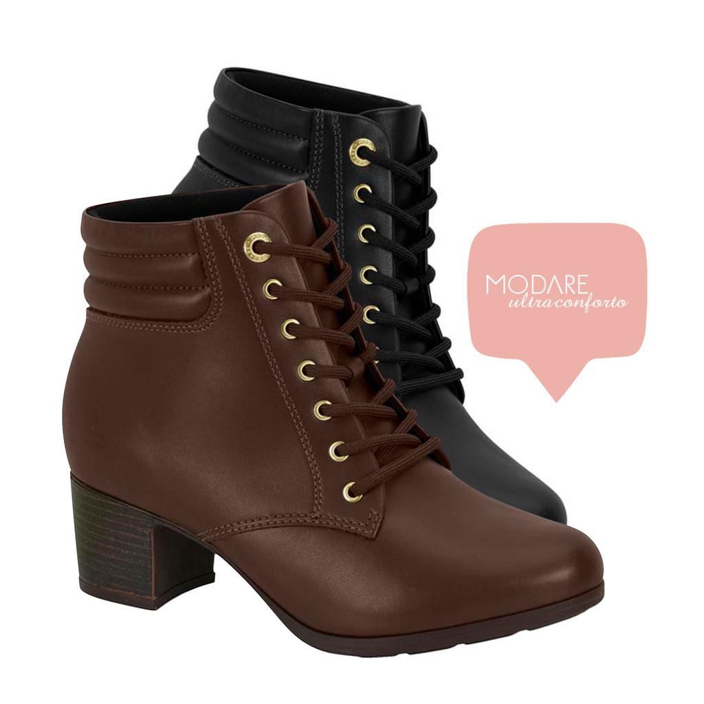 Bota Coturno Cano Curto Feminina Modare Ultraconforto Salto Bloco ...