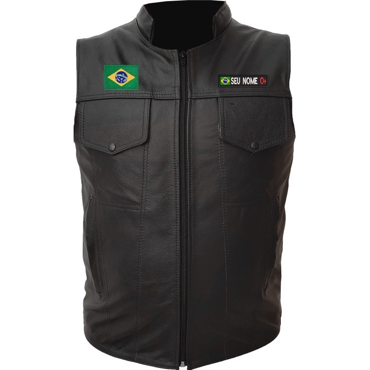 Colete Motociclista Couro 100% Legítimo Com Nome e Bandeira Do Seu ...