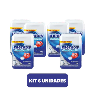 Kit 6 Pastilhas Mentos Kiss Sabor Peppermint Sem Açúcar 105g/cada - Pote Com 150 unidades