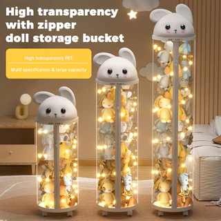 Balde De Armazenamento De Boneca De Pelúcia De 30 Cm Com Zíper Tubo Transparente Cesta Luz De Roda Universal Caixa De Cl