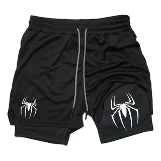 Short Dry-fit Compressão 2 Em 1 Homem Aranha Anime Moda