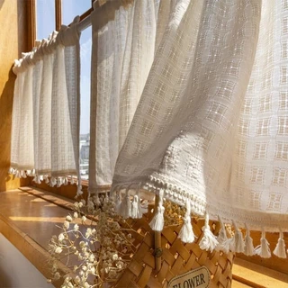 Cortina De Linho De Algodão Japonês Curta Meia Porta Banheiro Cozinha Janela Luz Opaca Gaze Não Perfurada
