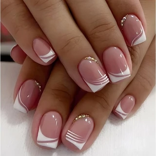 unhas postiças decoradas realista curtas francesinha com cola Pregos Falsos Com Prensa